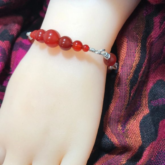 Red Agate Sterling Silver Bracelet- Red Agate Link and Bead Style Bracel… - Picture 5 of 7